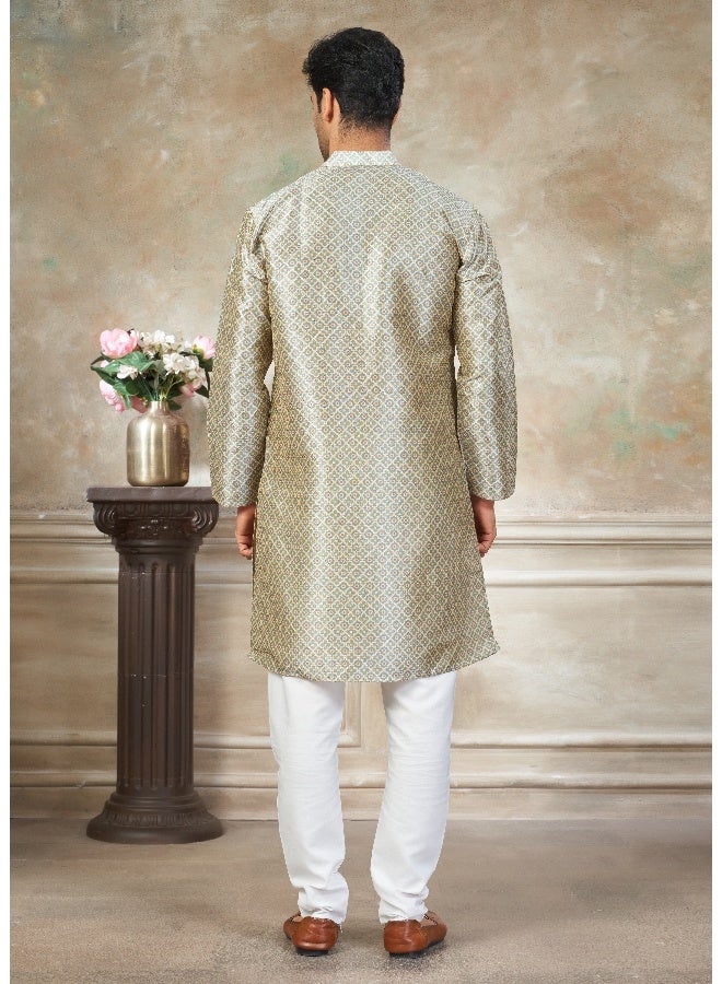 OUTLUK Green Premium Silk Kurta for Men - Image 2